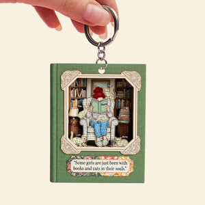 Book and Cat Girl Keychain - Personalized Gifts For Reading Girl 01qhtn030625 - Keychains - GoDuckee