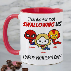 Thank Super Mom For Not Swallowing Us - Personalized Coffee Mug - Mother's Gift - Coffee Mug - GoDuckee