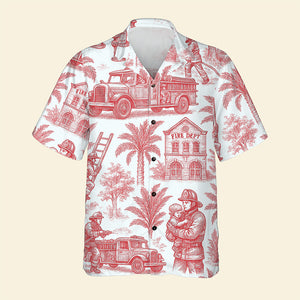 Firefighter Toile de Jouy Hawaiian Shirt - Gifts For Firefighters 04PGQN030725 - Hawaiian Shirts - GoDuckee