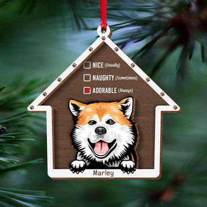 Adorable Dog, Gift For Dog Lover, Personalied Wood Ornament, Dog House Ornament, Christmas Gift - Ornament - GoDuckee