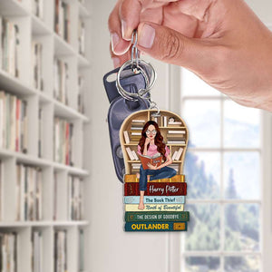 Reading Girl On Bookshelf 01huhu080823tm Personalized Keychain - Keychains - GoDuckee