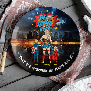 Personalized Gift For Mom Ceramic Round Plate Mother's Day Super Mom 02ACHU040425PA - Ceramic Round Plate - GoDuckee