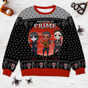 Partners In Crime, Personalized Besties 3D Knitted Ugly Sweater, Gift For Friend - AOP Products - GoDuckee