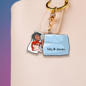 Personalized Gifts For Couple Keychain Couple Sleeping 01QHHU110225HH - Keychains - GoDuckee