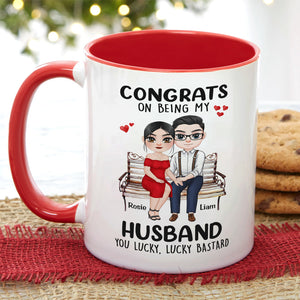 Congrats On Being My Husband, Gift For Couple, Personalized Mug, Couple Sitting Mug, Couple Gift - Coffee Mug - GoDuckee
