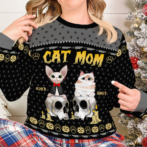 Happy Meow-O-Ween, Gift For Cat Lovers, Personalized Knitted Ugly Sweater, Horror Cat Family Sweater,, Halloween Gift - AOP Products - GoDuckee