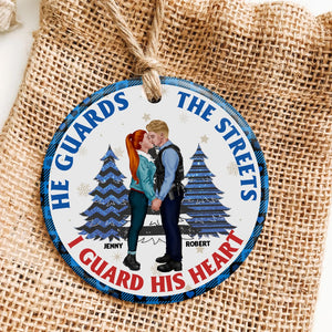 Police Couple, He Guards The Streets, I Guard His Heart, Personalized Ornament, Christmas Gifts For Couple, 01NAPO061023PA - Ornament - GoDuckee