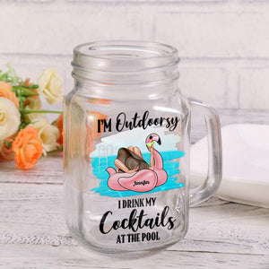 Drinking Alcohol, I Drink My Cocktails At The Pool, Personalized Drinking Jar, Gift For Acohol Lovers - Drinkware - GoDuckee