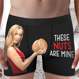 These Nuts Are Mine-Custom Photo Men Boxer Briefs- Gift For Husband- Funny Couple Boxer - Boxer Briefs - GoDuckee