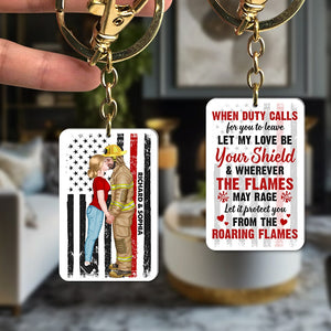Let My Love Be Your Shield, Personalized Keychain- Firefighter Couple Gift- Gift For Valentine's Day - Keychains - GoDuckee