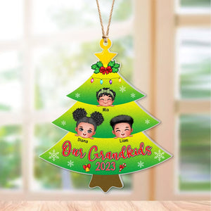 Personalized Acrylic Pine Tree Shape Ornament, Christmas Gift For Grandparents - Ornament - GoDuckee