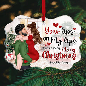 Couple, Your Lips On My Lips, That's A Merry, Merry Christmas, Personalized Ornament, Christmas Gifts For Couple - Ornament - GoDuckee