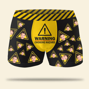 Warning, Chocking Hazard, Funny Custom Face Men & Women Boxer Briefs, Gift For Couple - Boxer Briefs - GoDuckee