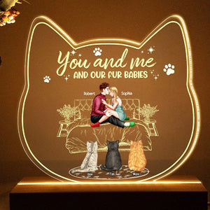 You And Me And Our Fur Babies, Personalized 3D Led Light, Valentine Gifts, Couple Gifts, Gift For Cat Lover - Led Night Light - GoDuckee