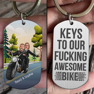 Keys To Our Fucking Awesome Bike - Personalized Stainless Steel Engraved Keychain-Gift For Valentine's Day- Couple Keychain - Keychains - GoDuckee