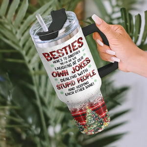 Besties, Keeping Each Other Sane, Personalized Tumbler With Handle, Christmas Gift For Friends - Tumbler Cup - GoDuckee
