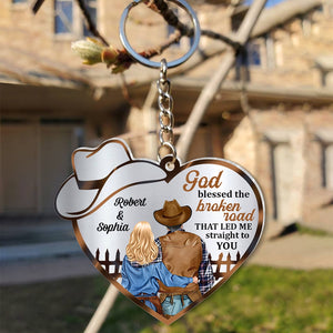 God Blessed The Broken Road That Led Me Straight To You-Gift For Him/ Gift For Her- Cowboy Couple-Personalized Keychain - Keychains - GoDuckee