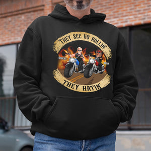 The Couple, They See Us Rollin, Personalized Shirt, Christmas Gifts For Couple Biker - Shirts - GoDuckee