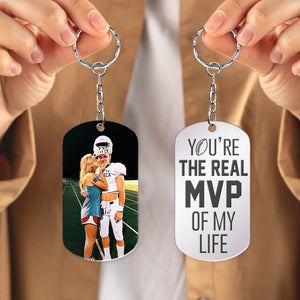 Football Couple-Custom Photo Stainless Steel Engraved Keychain- Couple Gift - Keychains - GoDuckee
