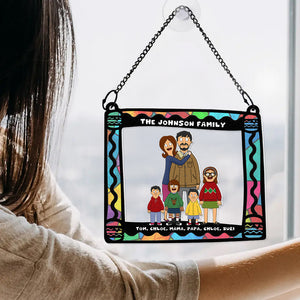 Personalized Gifts For Family Window Hanging Suncatcher Ornament Cartoon Family 01ACDT110225HG - Ornament - GoDuckee