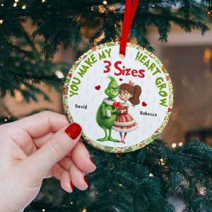 You Make My Heart Grow, Couple Gift, Personalized Ceramic Ornament, Green Monster Couple, Christmas Gift 03NAHN290923 - Ornament - GoDuckee
