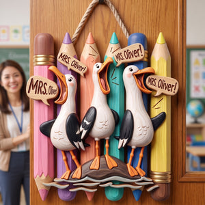 Cute Beachy Seagull Wood Sign - Personalized Gift For Teachers 02HUQN080826 - Wood Sign - GoDuckee