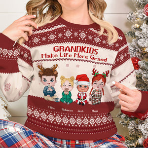 Grandkids Make Life More Grand, Knitted Ugly Sweater, Gift For Grandparents (UP TO 4 KIDS) - AOP Products - GoDuckee
