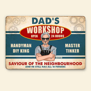 Dad’s Workshop Open 24 Hours, Personalized Metal Wall Art, Fixing With Dad Metal Wall Art, Father's Day, Birthday Gift For Dad - Metal Wall Art - GoDuckee