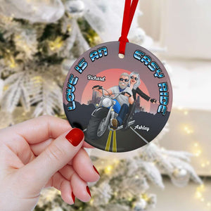 Love Is An Easy Ride, Couple Gift, Personalized Ceramic Ornament, Biker Couple Ornament, Christmas Gif - Ornament - GoDuckee