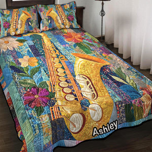 Vibrant Saxophone in Bloom, Personalized Gifts For Saxophone Lovers Quilt Bed Set 04QNQN311224 - Blanket - GoDuckee