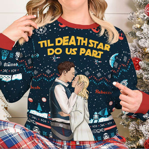 Till Death Star Do Us Part, Couple Gift, Personalized Knitted Ugly Sweater, Couple Kissing Sweater, Christmas Gift 04HUHN160923TM - AOP Products - GoDuckee