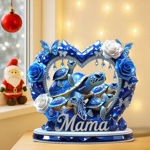 Ocean-Inspired Mama Turtle Plaque – Custom Christmas Gifts For Mom 02XQQN240425 - Shaped Plaques - GoDuckee