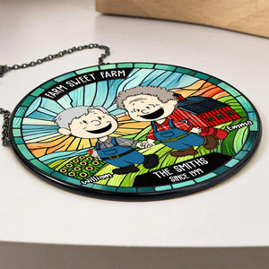 Personalized Gifts For Farmer Couple Round Stained Glass Suncatcher, Farm Sweet Farm 03qhdt110125hg - Ornament - GoDuckee