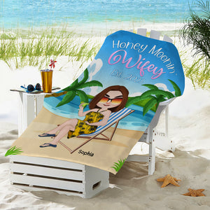 Newlywed Couple Honey Moonin Personalized Beach Towel, Hubby Wifey Beach Vacation - Beach Towel - GoDuckee