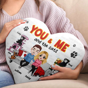 You & Me And The Cats, Gift For Cat Lover, Personalized Pillow, Cat Lover Couple Pillow - Pillow - GoDuckee