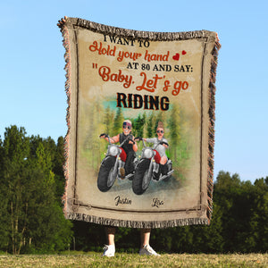 Baby, Let's Go Riding, Couple Gift, Personalized Woven Blanket, Biker Couple Blanket - Blanket - GoDuckee