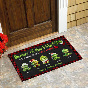 Beware Of The Kids, Gift For Family, Personalized Doormat, Green Monster Kids Doormat, Christmas Gift 01HTHN250923 - Doormat - GoDuckee