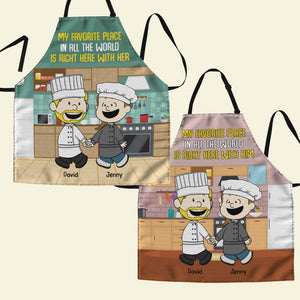 Personalized Gifts For Chef Couple Aprons 01xqtn130125hg My Favorite Place Is Right Here With You - Aprons - GoDuckee