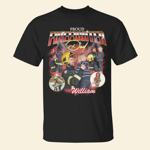 Proud Firefighter Dad, Custom Photo Bootleg Shirt, Gift For Dad, Father's Day Gifts - Shirts - GoDuckee