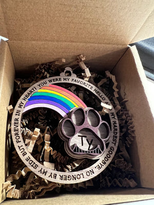 Personalized Rainbow Bridge Pet Memorial Wood Ornament - My Favorite Hello And Hardest Goodbye - Ornament - GoDuckee