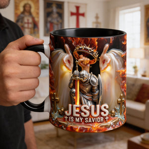 Kneel Templar Knight Warrior & Jesus Savior Accent Mug, Personalized Gifts For Christians 03qhqn210126 - Coffee Mug - GoDuckee