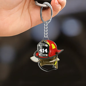 Gift For Firefighter, Personalized Keychain, Custom Color Firefighter Hat Keychain - Keychains - GoDuckee