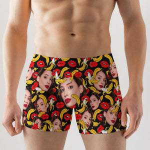 Gift For Him, Personalized Men Boxer, Image Upload Banana Kiss Wife Boxer, Couple Gift - Boxer Briefs - GoDuckee