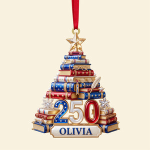 Book Stack Christmas Tree Ornament - Personalized 250th Anniversary Gift For Book Lovers 02PGTN220826
