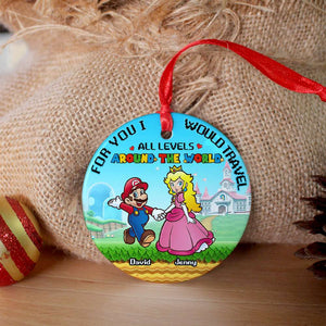 For You I Would Travel, Couple Gift, Personalized Ceramic Ornament, Gamer Couple Ornament, Christmas Gift 02NAHN130923 - Ornament - GoDuckee
