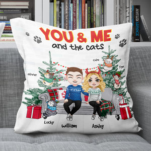 You & Me And The Cats, Couple Gift, Personalized Square Pillow, Cat Lover Pillow, Christmas Gift - Pillow - GoDuckee