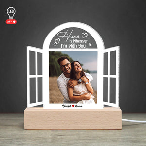 Home Is Wherever I'm With You, Custom Couple Photo 3D Led Light, Gift For Couple, Valentine's Gifts - Led Night Light - GoDuckee