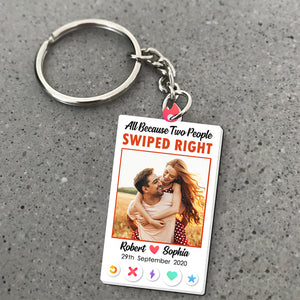Romantic Couple, All Because Two People Swiped Right, Personalized Keychain, Gifts For Couple - Keychains - GoDuckee