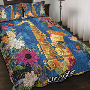 Floral Harmony Saxophone, Personalized Gifts For Saxophone Lovers Quilt Bed Set 03QNQN311224 - Blanket - GoDuckee