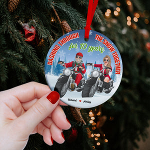 Dashing Through The Snow Together, Biker Couple Personalized Ceramic Ornament, Couple Gifts - Ornament - GoDuckee